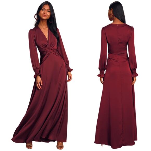 Lulus Dress Womens Medium Burgundy Red Maxi Twist Your Words Bridesmaid Formal - Picture 1 of 13